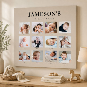 Modern Baby's First Year Keepsake Photo Calendar Canvas Print