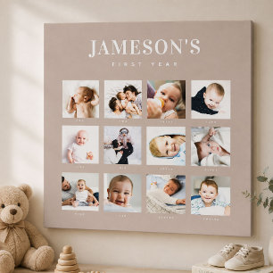 Modern Baby's First Year Keepsake Photo Calendar Canvas Print