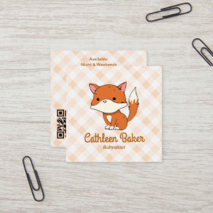 Modern Babysitting Business   Fox Gingham Pattern Square Business Card