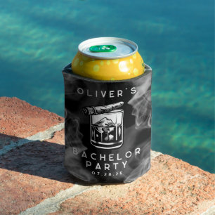 Modern Bachelor Party Cigars and Whiskey Black  Can Cooler