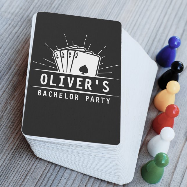 Modern Bachelor Party Grooms Name Casino | Black  Playing Cards (Creator Uploaded)