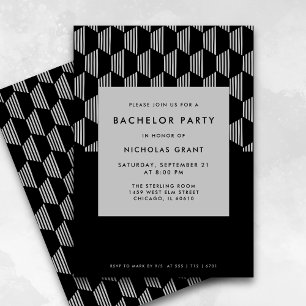 Modern Bachelor Party Minimal Black Silver Invitation