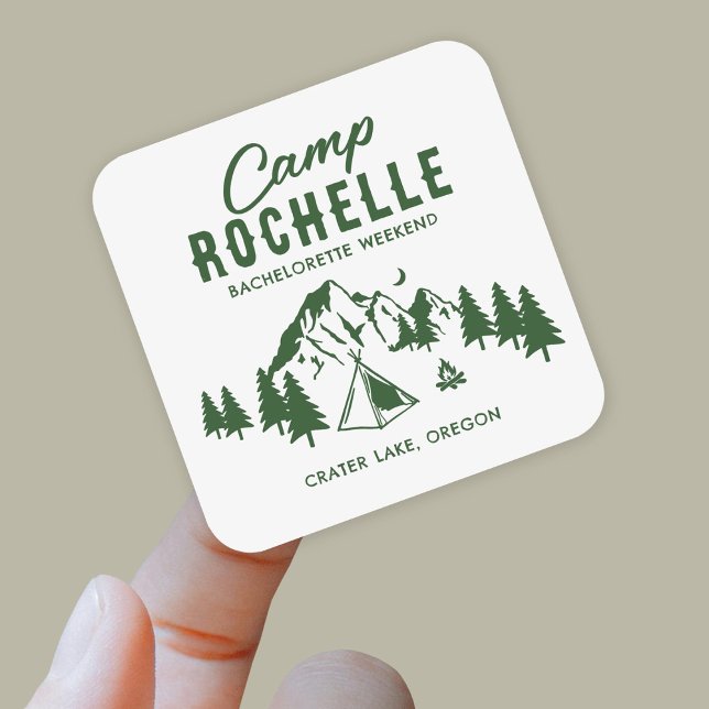 Modern Bachelorette Camping Square Sticker (Creator Uploaded)