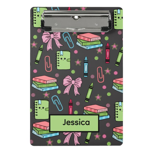 Modern Back To School Coquette Pink Green Mini Clipboard (Front)