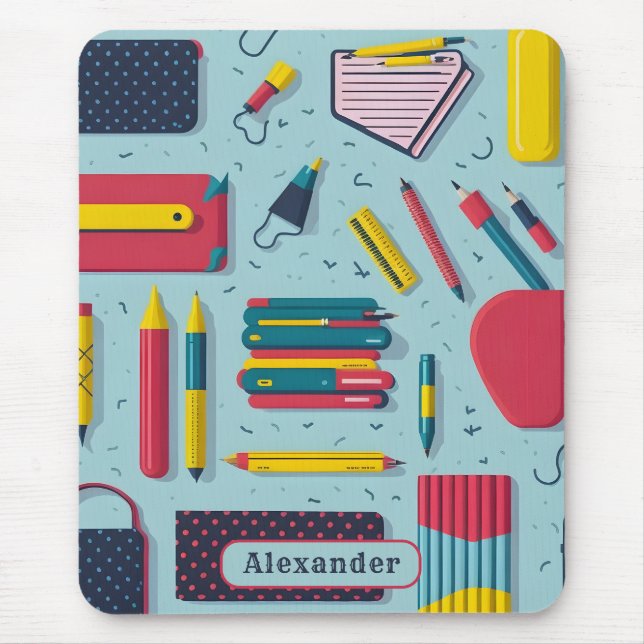 Modern Back to School Supplies Pattern Name Mouse Pad (Front)