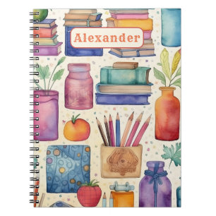 Modern Back to School Supplies Pattern Name Notebook