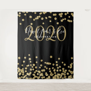 Modern Backdrop New Year's Eve Gold Black Confetti Tapestry