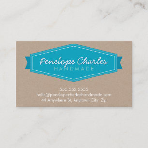 MODERN BADGE LOGO bright bold turquoise blue kraft Business Card