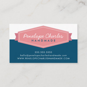 MODERN BADGE LOGO retro coral pink dark blue Business Card