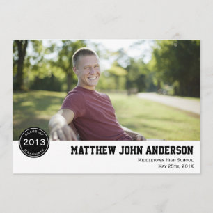 Modern Badge Photo Graduation Invitation - Black