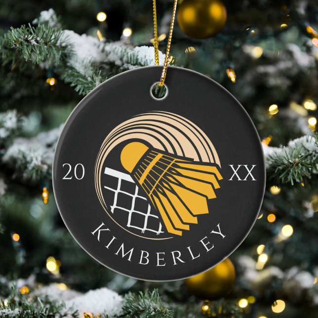 Modern Badminton Player Birdie Name & Year Cool Ceramic Tree Decoration (Creator Uploaded)