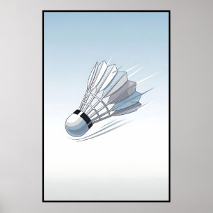 Modern Badminton Shuttlecock Mid Flight Art Poster