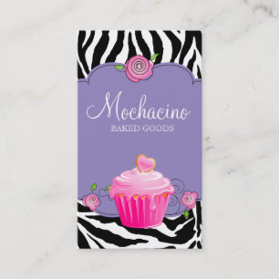 Modern Bakery Business Card Cupcake Zebra Purple