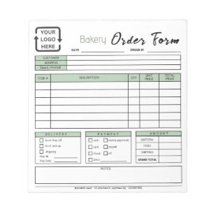 Modern Bakery Cafe Green Order Form Notepad
