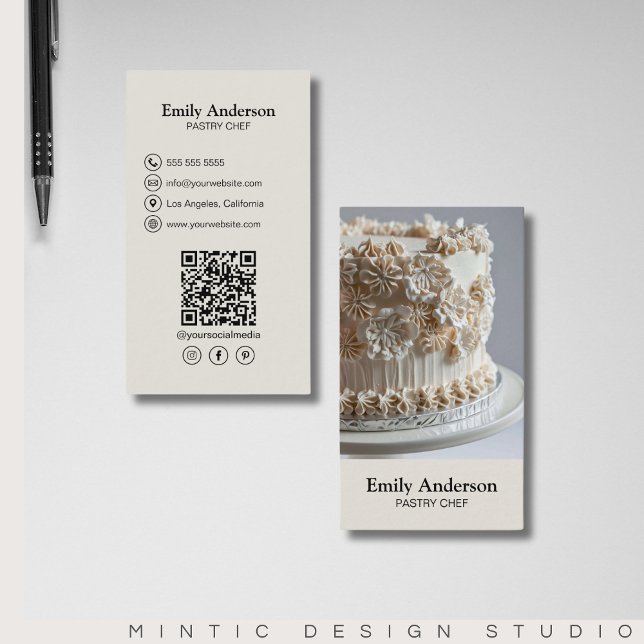 Modern Bakery Chef Business Card (Create your own Professional Bakery Pastry Chef Business Card by MINTIC DESIGN STUDIO)