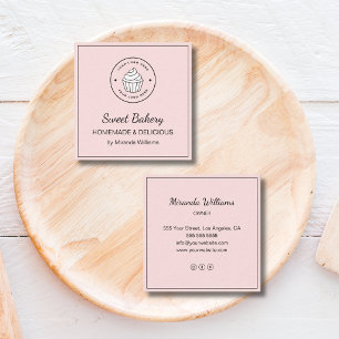 Modern Bakery Custom Logo Pink Square Business Card