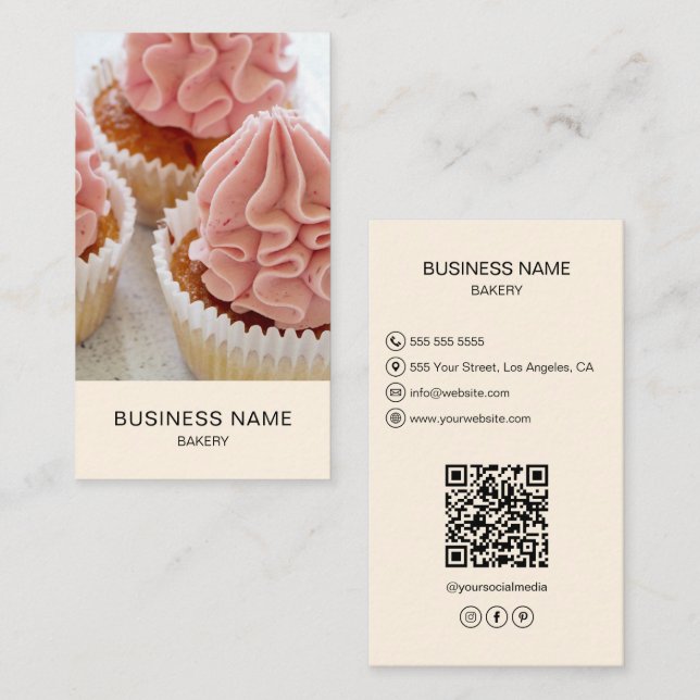 Modern Bakery Custom Photo Cream Business Card (Front/Back)