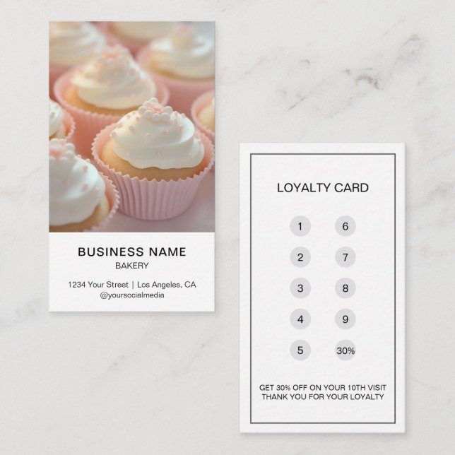 Modern Bakery Custom Photo White Loyalty Card (Front/Back)