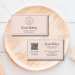 Modern Bakery Logo QR Social Media Peach Business Card