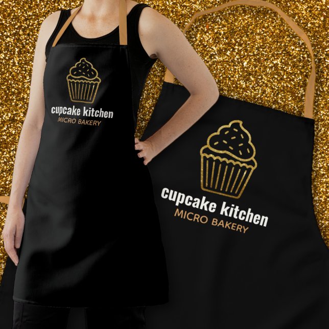modern bakery name gold glitter cupcake cute staff apron (Creator Uploaded)
