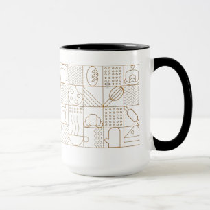Modern Bakery Pattern Mug - Elegant Gold Line Art