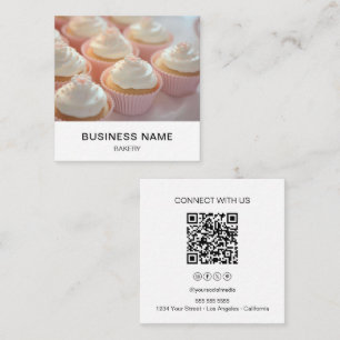 Modern Bakery Photo QR Social Media Icons Square Business Card