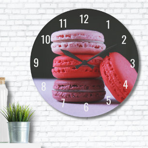 Modern Bakery Pink French Macaron Large Clock