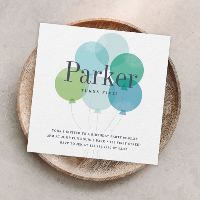 Modern ballon bunch birthday party invitation (Modern colorful balloons boys birthday party invitation.)