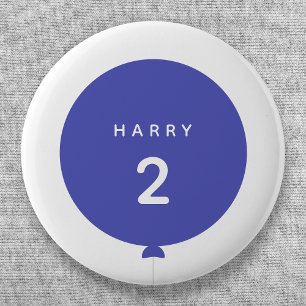 Modern Balloon Blue Birthday Party Name Age Boy 6 Cm Round Badge