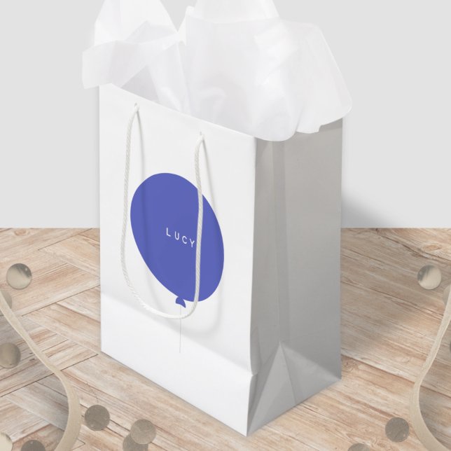 Modern Balloon | Blue Fun Kids Birthday Party Name Medium Gift Bag (Creator Uploaded)