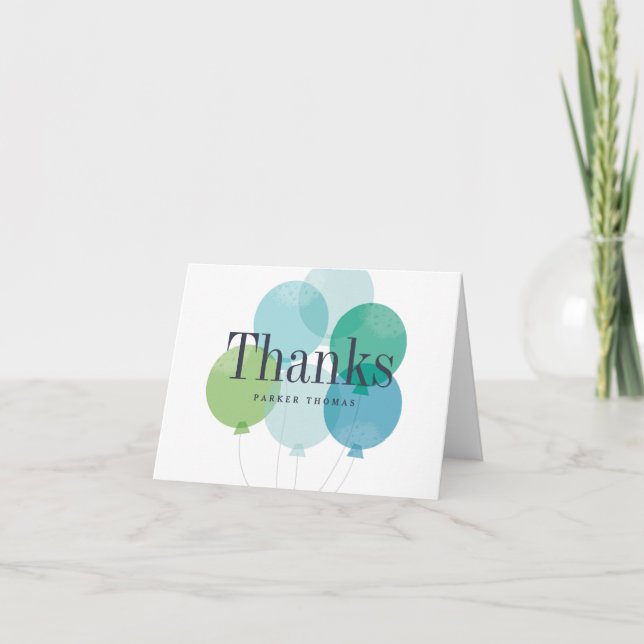 Modern Balloon Blue Thank You Card (Front)