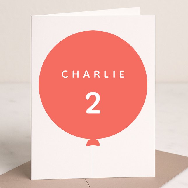 Modern Balloon | Coral Pink Birthday Name Girl Age Card (Creator Uploaded)