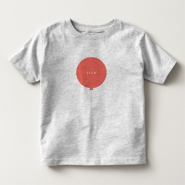 Modern Balloon | Coral Pink Cute Girly Kids Name Toddler T-Shirt (Front)