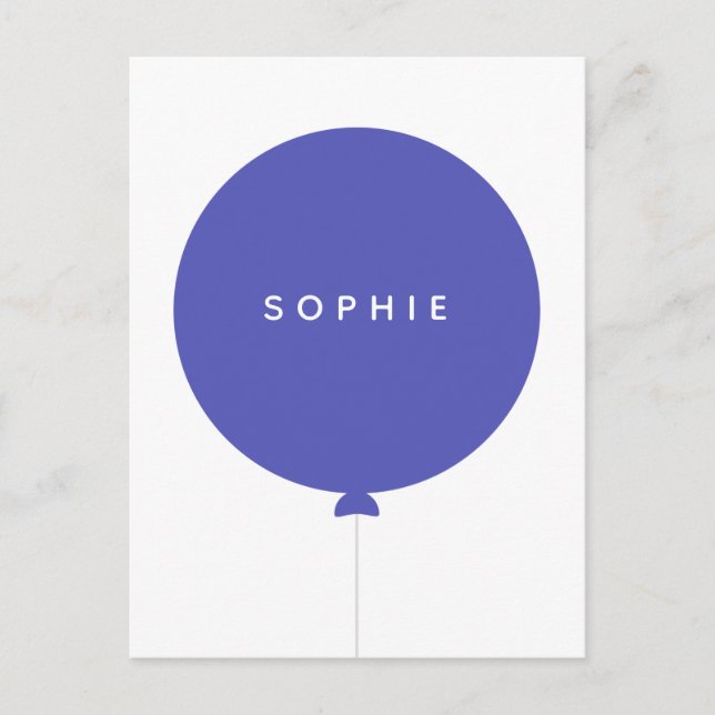 Modern Balloon | Name Blue Scandinavian Kids Cute Postcard (Front)