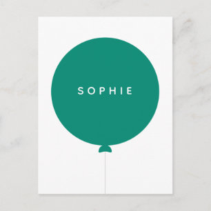 Modern Balloon   Name Green Minimalist Stylish Fun Postcard