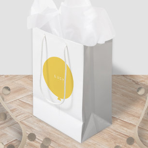 Modern Balloon   Yellow New Baby Shower Birth Name Medium Gift Bag