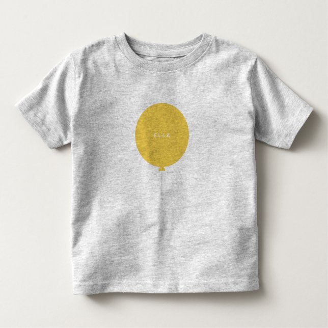 Modern Balloon | Yellow Party Bespoke Kids Name Toddler T-Shirt (Front)