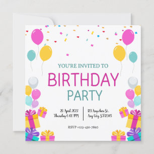 Modern Balloons Birthday Party Invitation