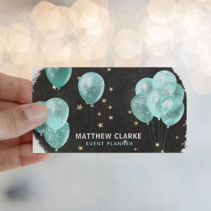 Modern Balloons & Gold Stars Party Event Planner Business Card