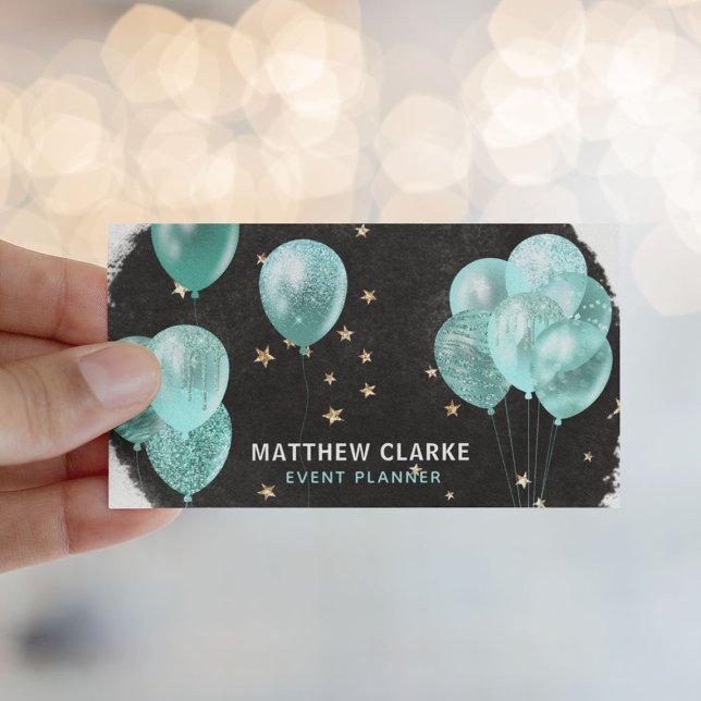 Modern Balloons & Gold Stars Party Event Planner Business Card (Creator Uploaded)