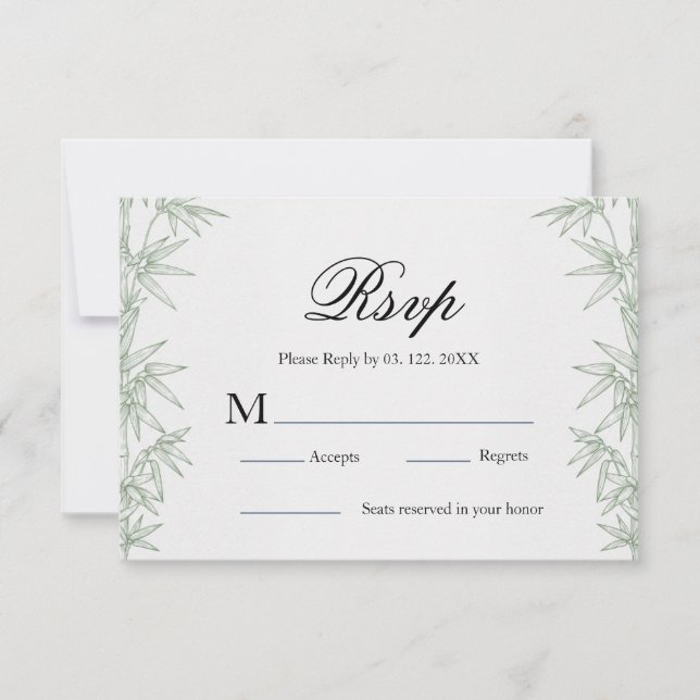 Modern Bamboo Greenery Wedding RSVP Card (Front)