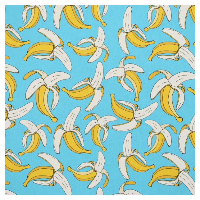 Modern Bananas Pattern Fruit Print on Aqua Blue Fabric (Swatch)
