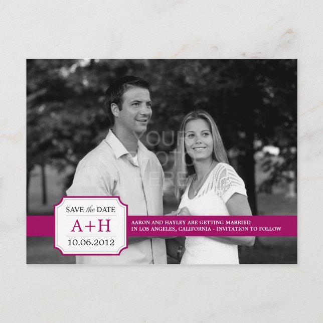 Modern Band Save The Date Postcard (Fuchsia) (Front)