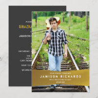 Modern Banner Grad Party Invite / Faux Gold Foil