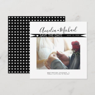 Modern Banner Heart Save the Date Photo Card