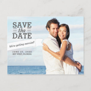 Modern Banner Save the Date Wedding Photo Postcard