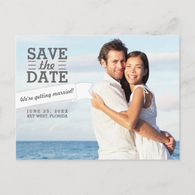 Modern Banner Save the Date Wedding Photo Postcard (Front)