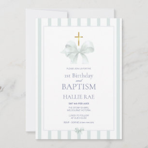 Modern Baptism & 1st Birthday Invite Sage Green