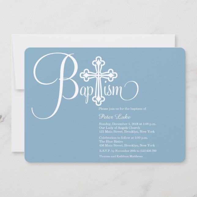 Modern Baptism Baby Boy Photo Invitation (Front)