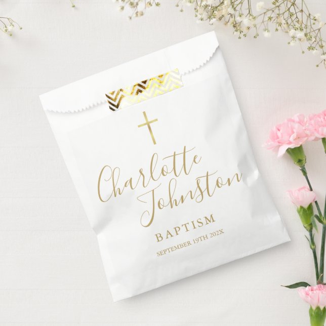 Modern Baptism Christening Golden Signature Favour Bags (Sealed)